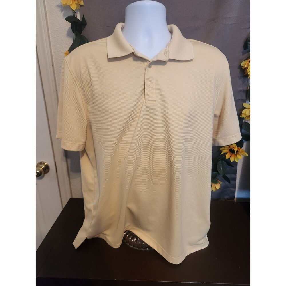 Van Heusen Mens Polo Shirt Yellow Ribbed Texture Short Sleeve Classic Fit L